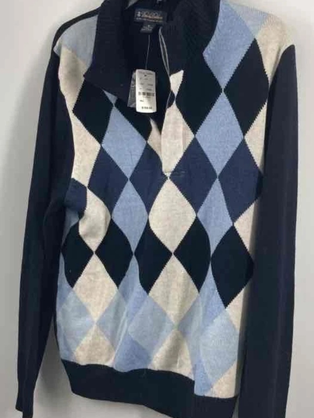 Brooks Brothers Merino Wool Argyle Quarter Button Sweater NWT Men's Medium Blue